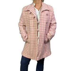 vintage Chadwicks Pink & cream ivory Wool Houndstooth mid length Coat Size 10